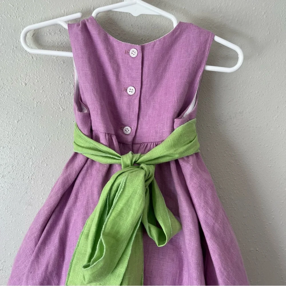 Malley Too Purple Linen Dress With Green Attached Sash Size 2T